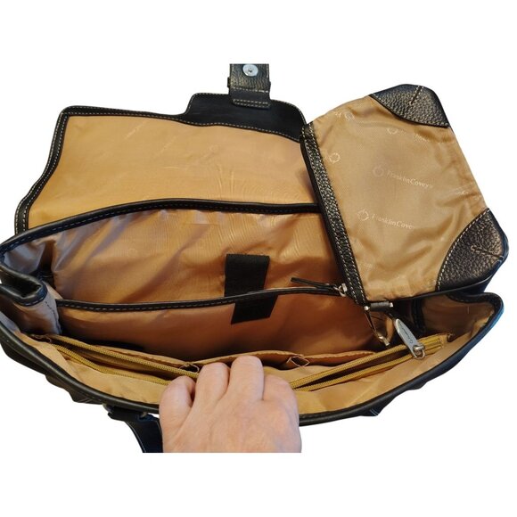 Franklin Covey Black Leather Laptop Bag, Briefcase Tote Double Handle Business - Picture 6 of 8